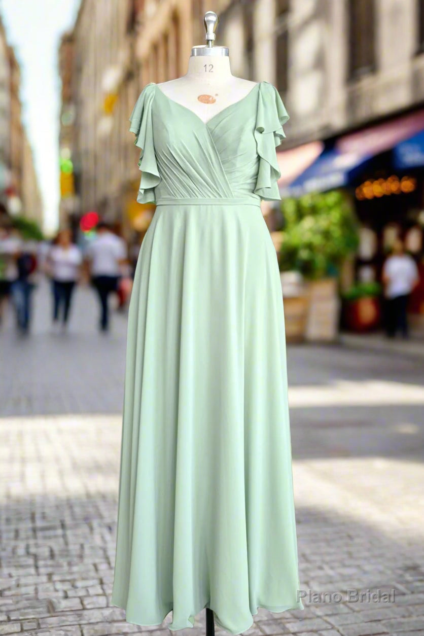 Mint Green V Neck Flutter Sleeve Backless Plus Size Bridesmaid Dresses Secondary image
