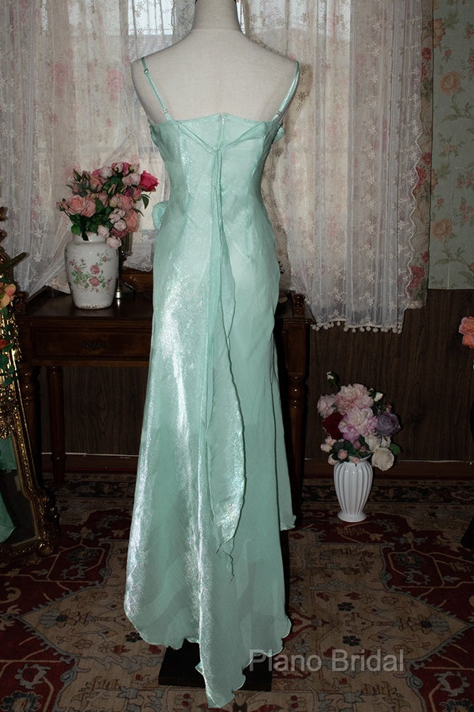 Mint Vintage Spaghetti Strap Chiffon Long Formal Prom Dresses