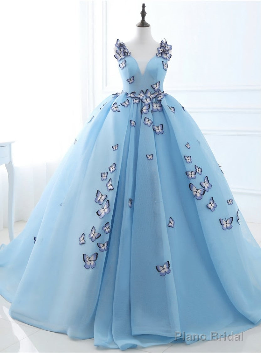 Mirusponsa Real Image Light Blue V-Neck Quinceanera Dresses Ball Gown Dress Main image