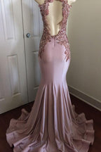 Modern Lace Appliques Sleeveless Prom Party Gowns| Mermaid Prom Party Gowns