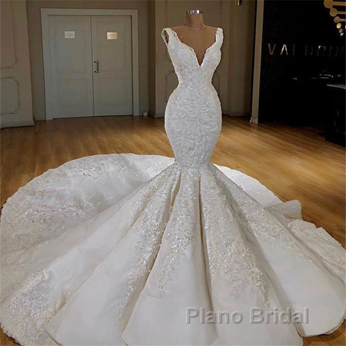 Modern Mermaid Lace Wedding Dresses Online Straps Luxurious Bridal Gowns with Long Train Secondary image