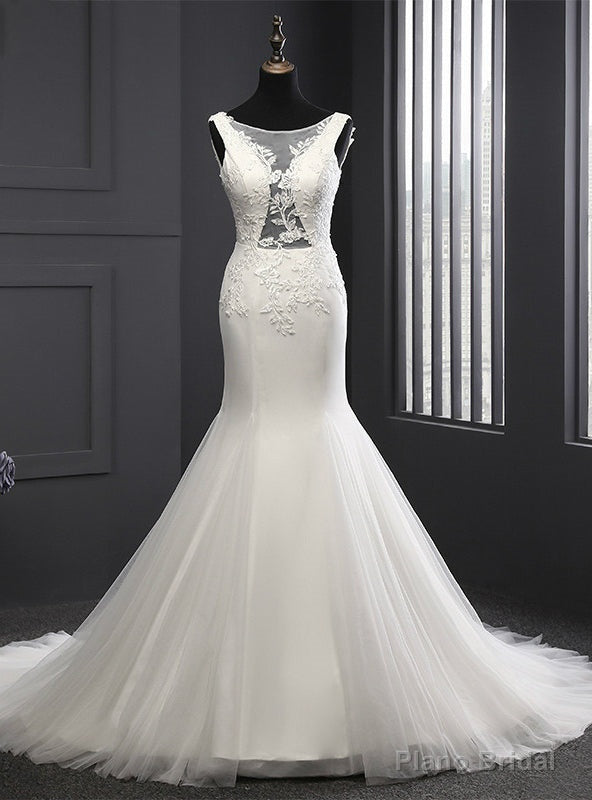 Modern Mermaid Wedding Dress Appliques Scoop Neck Wedding dress Main image