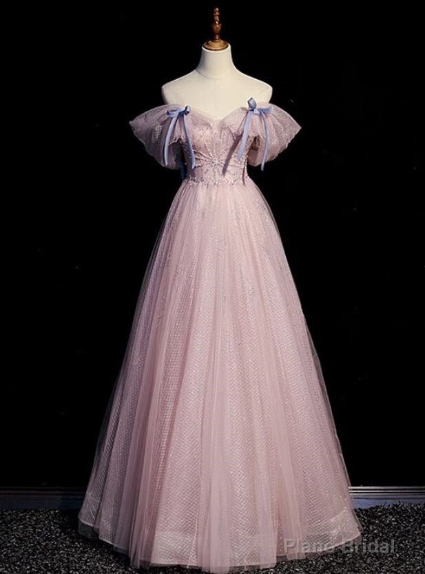 Modern Pink Tulle Sequins Beading Prom Dress Main image