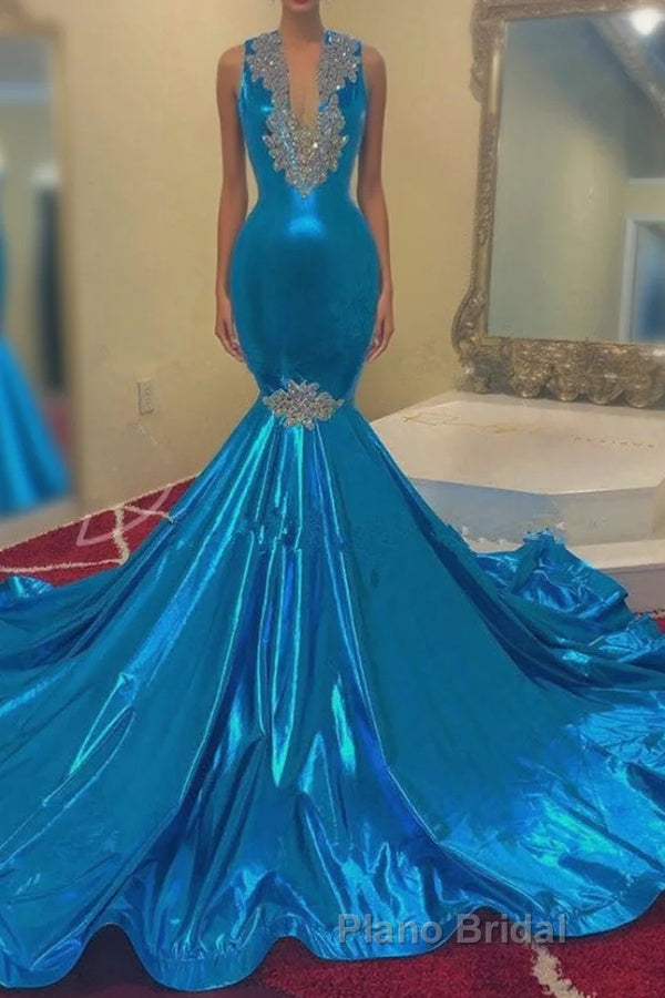 Modern Sequins Appliques V-Neck Sleeveless Long Mermaid Formal Prom Dress Main image