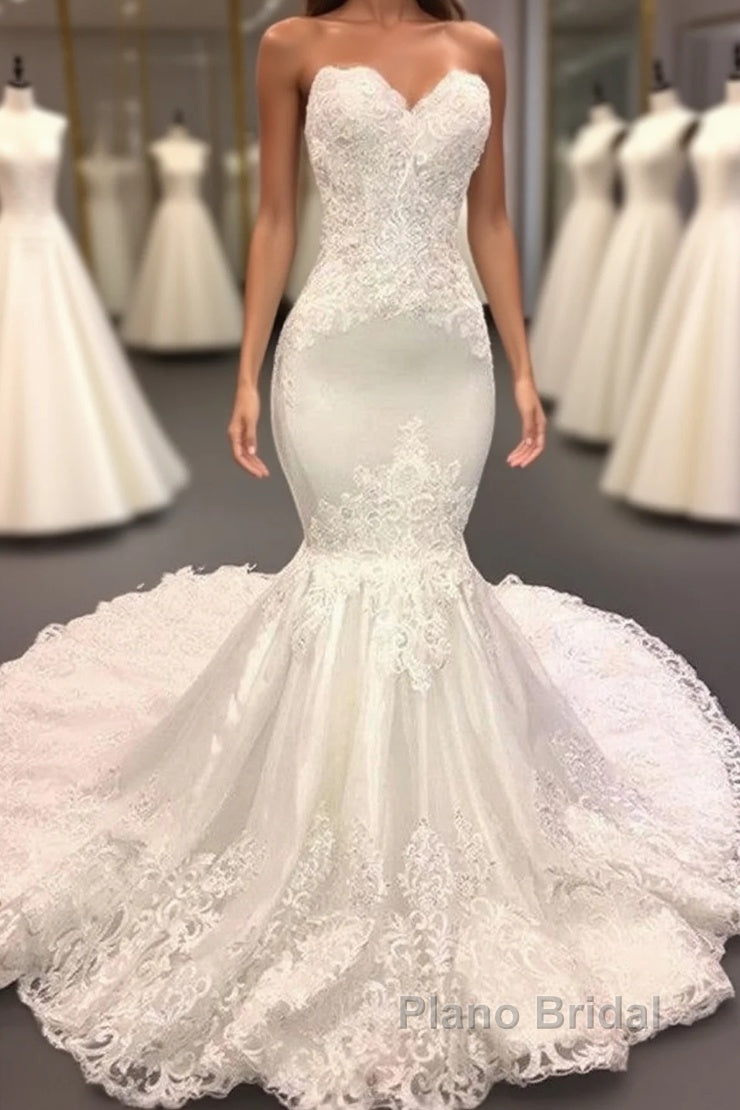 Modern Strapless Lace Appliques Mermaid Wedding Bridal Gowns New Arrival Main image