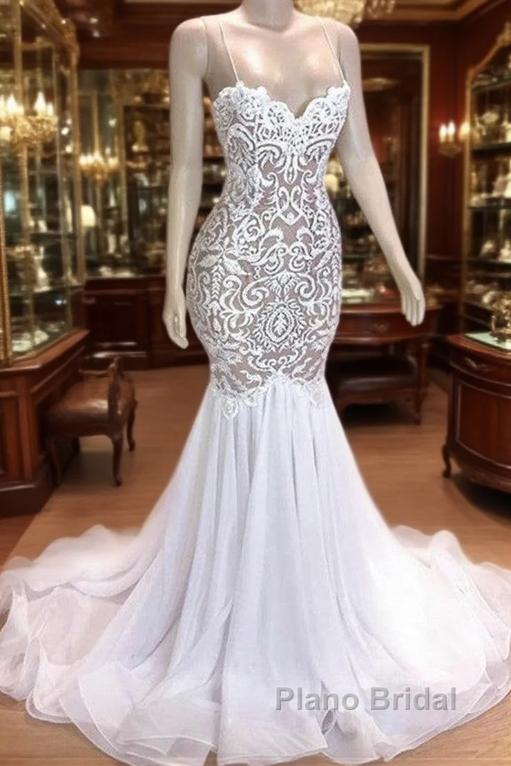 Modern Straps Mermaid Appliques Wedding Dresses Ruffless Bridal Gown Main image