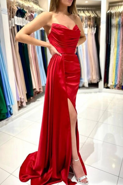 Modern Sweetheart Sleeveless Mermaid Prom Dresses With Front Split
