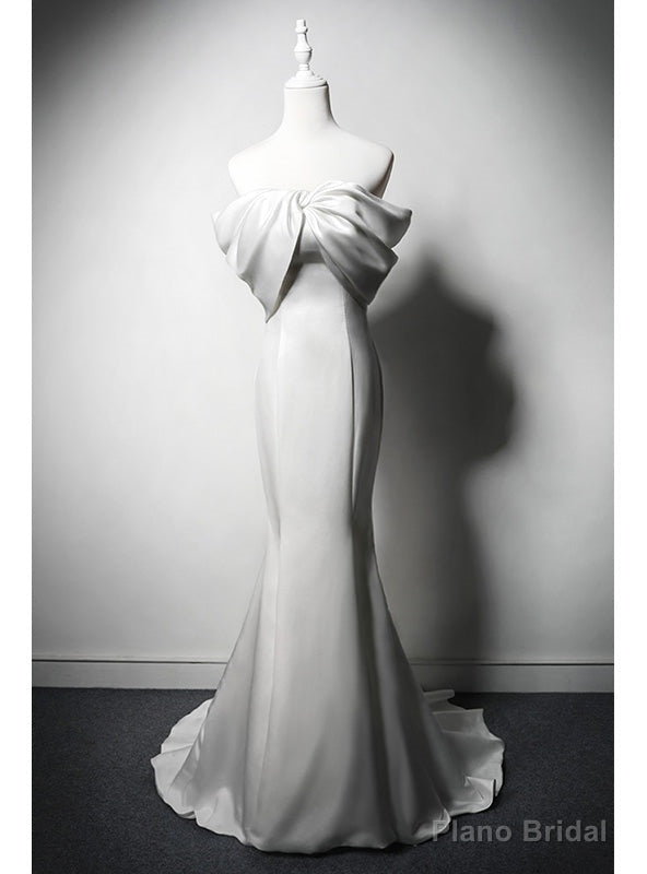 Modern White Mermaid Satin Off the Shoulder Wedding Dress