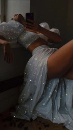 Modest 2 Pieces Sequin White Formal Prom Dresses 22Th Birthday Outfit
