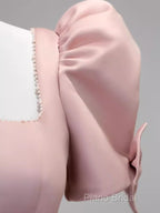 Modest A Line Short Sleeves Long Pink Formal Prom Dresses