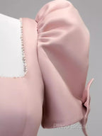 Modest A Line Short Sleeves Long Pink Formal Prom Dresses