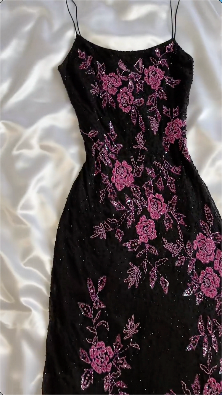 Modest A Line Spaghetti Straps Black Sequin Formal Prom Dresses Formal Dresses With Flower Beads Secondary image