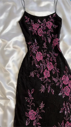 Modest A Line Spaghetti Straps Black Sequin Formal Prom Dresses Formal Dresses With Flower Beads