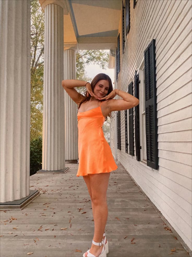 Modest A Line Spaghetti Straps Orange Satin Short Formal 8Th Grade Homecoming Dresses Middle School Semi Mini Formal Hoco Dress Backless Cocktail Outfits Main image