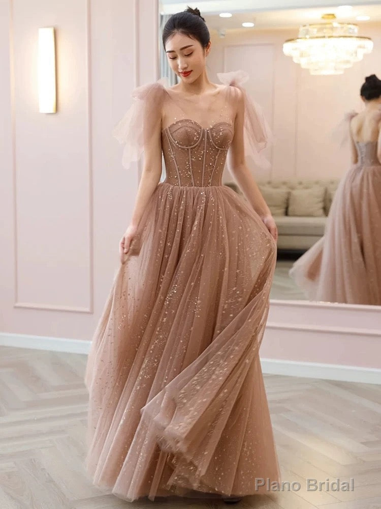 Modest A Line Spaghetti Straps Tulle Pink Evening Dress Prom Dresses Secondary image