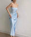 Modest A Line Strapless Long Light Sky Blue Satin Formal Prom Dresses