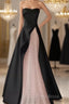 Modest A Line Strapless Long Satin Black Formal Prom Dresses