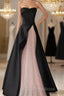 Modest A Line Strapless Long Satin Black Formal Prom Dresses