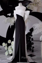 Modest A Line Strapless Long Sleeveless Satin Black Formal Prom Dresses