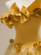 Modest A Line Strapless Yellow Tulle Long Formal Prom Dresses Party Dresses