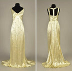 Modest A Line V Neckline Yellow Satin Beads Long Party Dresses Formal Prom Dresses