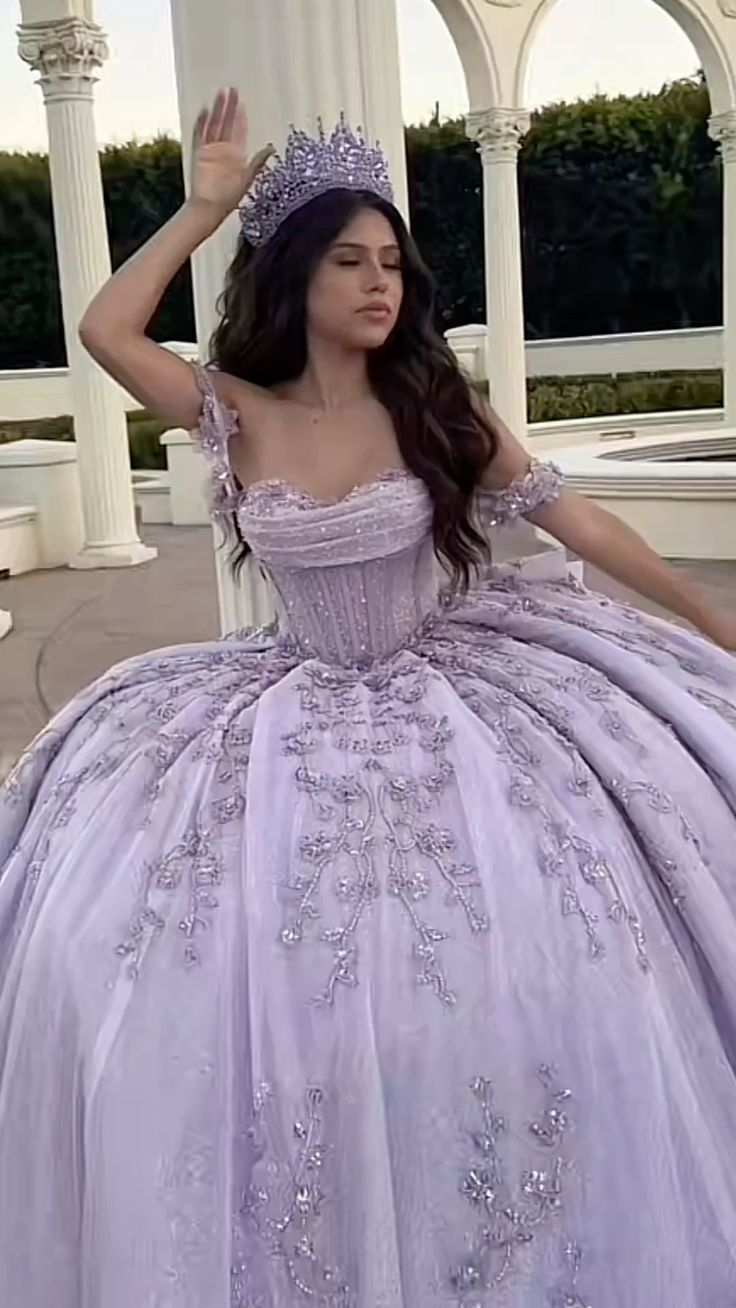 Modest Ball Gown Off The Shoulder Lilac Lace Tulle Long Quinceanera Dresses Formal Gowns Vestido De 15 Anos Sweet 16 Dresses Main image