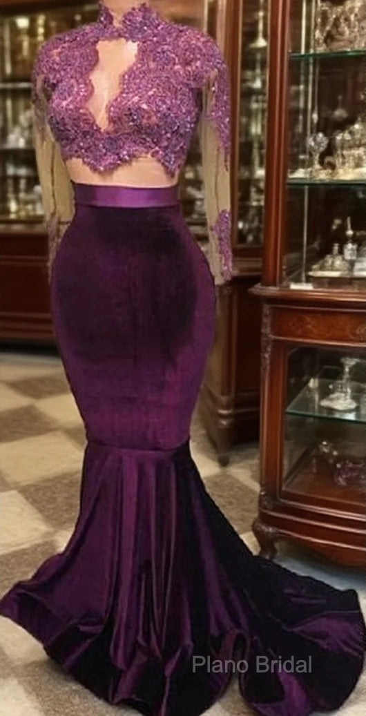 Modest Lace Long-Sleeve High-Neck Mermaid Formal Prom Dresses Main image