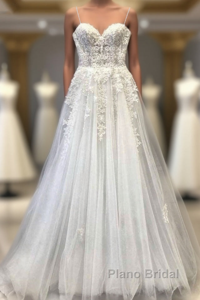 Modest Long A Line Sweetheart Lace Tulle Wedding Dress Main image