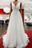 Modest Long A-line V-neck Tulle Ruffles Backless Wedding Dresses With Lace