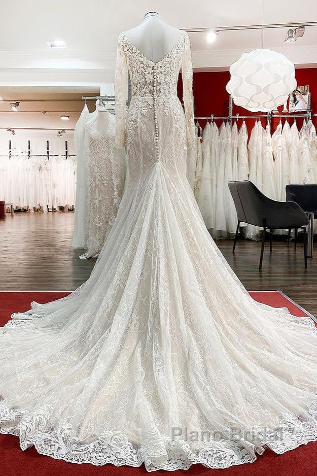 Modest Long Mermaid Sweetheart Tulle Lace Wedding Dress with Sleeves Secondary image