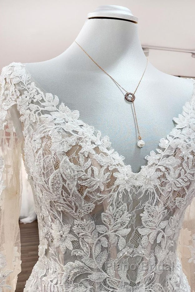 Modest Long Mermaid Sweetheart Tulle Lace Wedding Dress with Sleeves