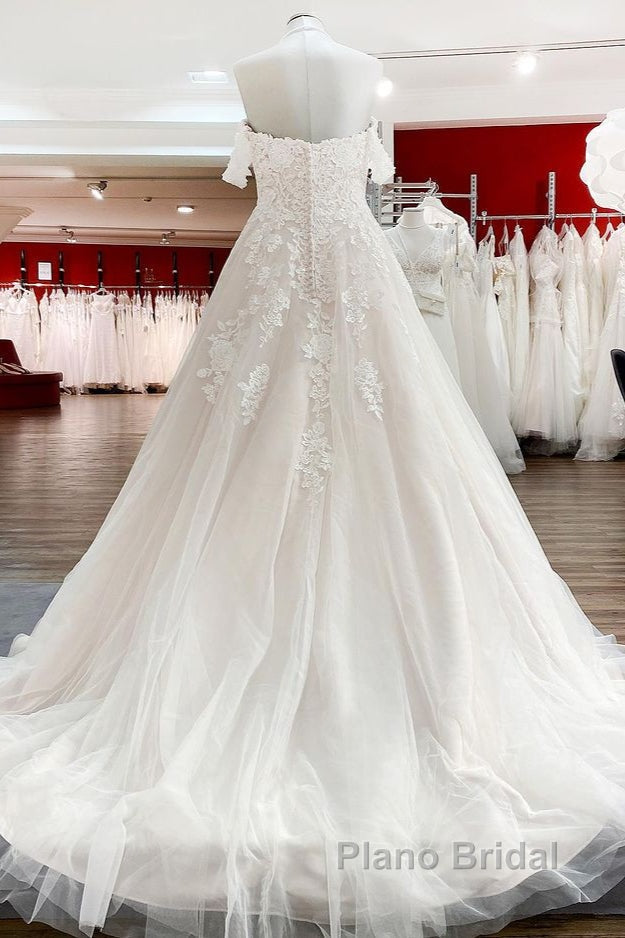Modest Long Princess Off The Shoulder Tulle Lace Wedding Dress Secondary image