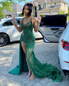 Modest Mermaid Black Girl Sequin Formal Prom Dresses 22Th Birthday Outfits