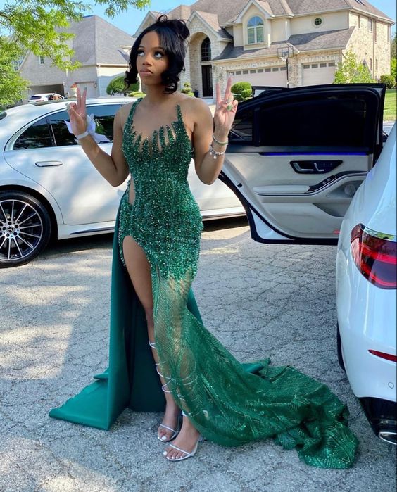 Modest Mermaid Black Girl Sequin Formal Prom Dresses 22Th Birthday Outfits