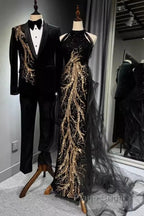 Modest Mermaid Halter Long Black Formal Prom Dresses