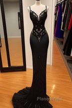Modest Mermaid Lace Black Formal Prom Dresses Long Formal Prom Dresses