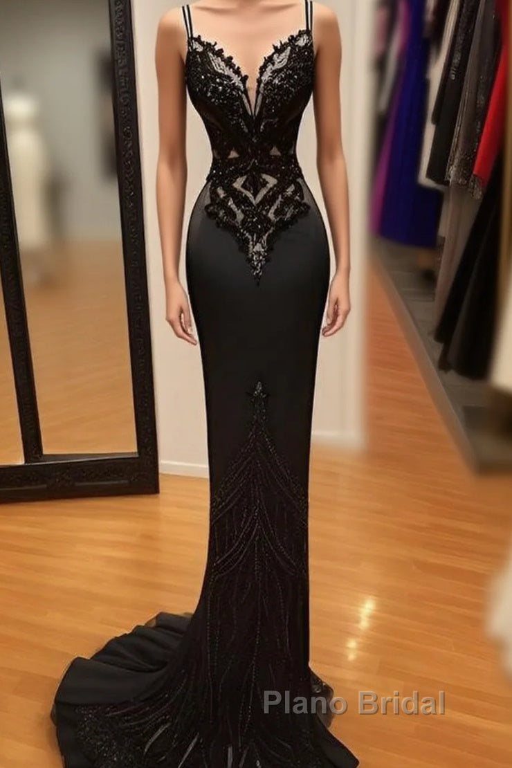 Modest Mermaid Lace Black Formal Prom Dresses Long Formal Prom Dresses Main image