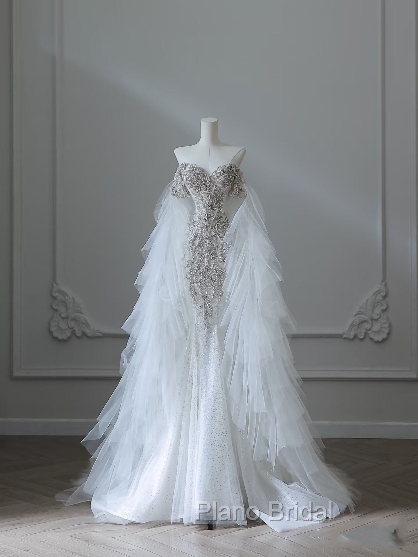 Modest Mermaid Off The Shoulder White Tulle Long Wedding Dresses Brides Dresses Secondary image