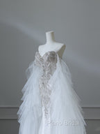 Modest Mermaid Off The Shoulder White Tulle Long Wedding Dresses Brides Dresses