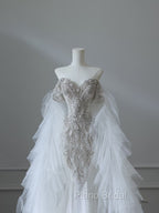 Modest Mermaid Off The Shoulder White Tulle Long Wedding Dresses Brides Dresses