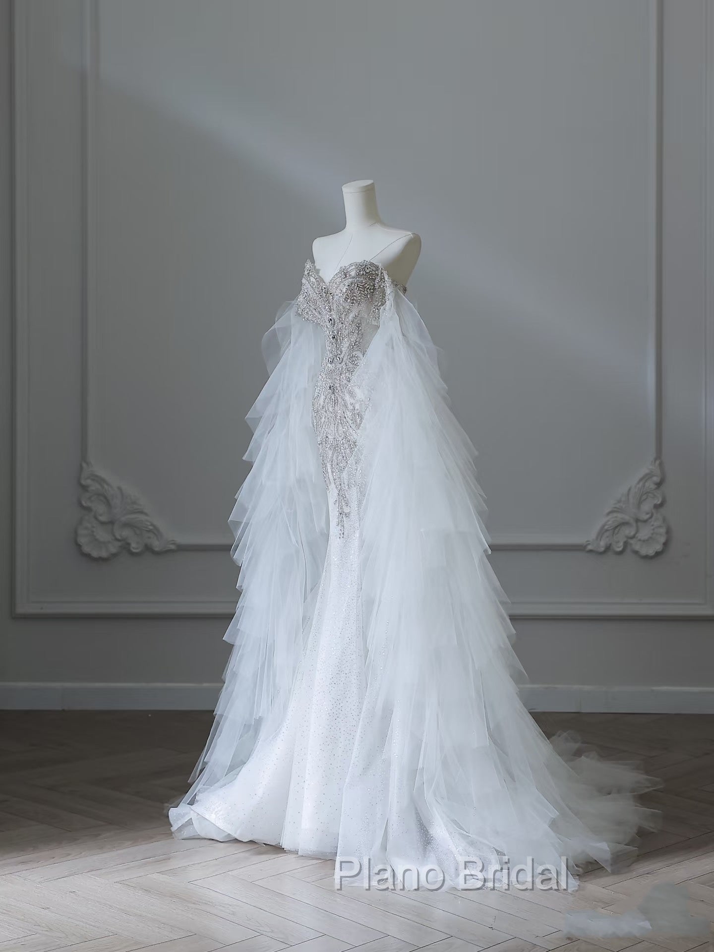 Modest Mermaid Off The Shoulder White Tulle Long Wedding Dresses Brides Dresses