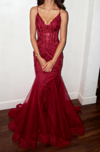Modest Mermaid Spaghetti Straps Burgundy Sequin Formal Gown 23Rd Birthday Dresses Formal Prom Dresses 20Th Birthday Outfits