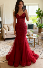 Modest Mermaid Spaghetti Straps Burgundy Sequin Formal Gown 23Rd Birthday Dresses Formal Prom Dresses 20Th Birthday Outfits