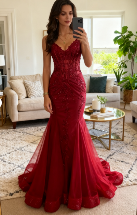 Modest Mermaid Spaghetti Straps Burgundy Sequin Formal Gown 23Rd Birthday Dresses Formal Prom Dresses 20Th Birthday Outfits