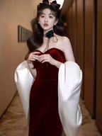 Modest Mermaid Strapless Burgundy Long Formal Prom Dresses