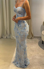 Modest Mermaid Spaghetti Straps Light Sky Blue Long Formal Prom Dresses Party Dresses 21St Birthday Outfits Graduation Dresses