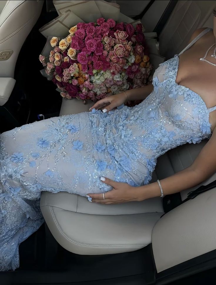 Modest Mermaid Spaghetti Straps Light Sky Blue Long Formal Prom Dresses Party Dresses 21St Birthday Outfits Graduation Dresses