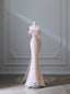 Modest Mermaid Strapless Pink Tulle Flowers Evening Dress Long Prom Dresses