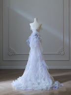 Modest Mermaid Strapless Tulle Flowers Formal Evening Dresses Long Formal Prom Dresses