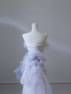 Modest Mermaid Strapless Tulle Flowers Formal Evening Dresses Long Formal Prom Dresses